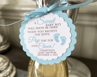 Dulce recuerdo de champán para bebé niño Etiquetas: Baby Shower personalizado