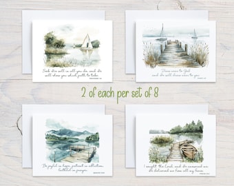 Tarjetas de notas bíblicas escénicas: tarjetas de ánimo cristiano, juego de 8