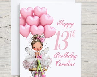 Tarjeta de cumpleaños número 13 personalizada para adolescente. Tarjeta de recuerdo.