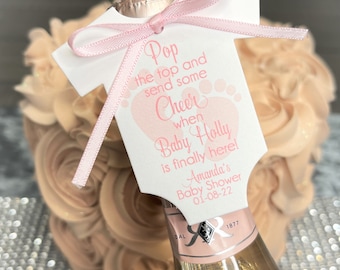 Baby Shower Favor Tag for Girls, Baby Shower Favor Tags for Boys, Mini Wine Bottle Tag, Champagne Tag, Pop and Cheer