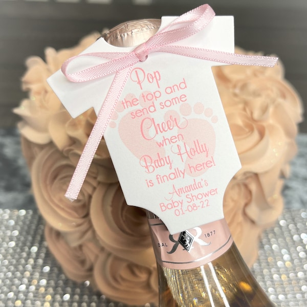 Baby Shower Favor Tag for Girls, Baby Shower Favor Tags for Boys, Mini Wine Bottle Tag, Champagne Tag, Pop and Cheer