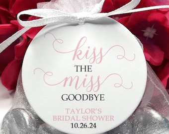 Kiss The Miss Goodbye Bridal Shower Favor Tags, Bachelorette Favors, Thank You Tags for Bridal Shower, Custom Favor Tags, Pink