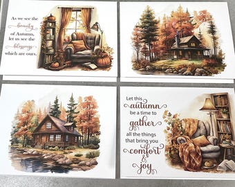 Acogedor juego de tarjetas otoñales: papelería de otoño para amantes de la lectura