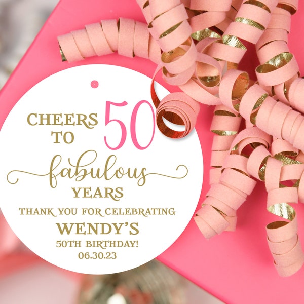 PRINTABLE Cheers to 50 Fabulous Years Birthday Favor Tag, Milestone Birthday Favors, Cookie Tags, Favor Box Tags, Mini Champagne Tags