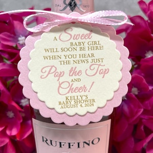 Sweet Baby Girl Champagne Baby Shower Favor Tag, Pink and Gold, Personalized Favor Tag, Pop the Top and Cheer, Party Favors