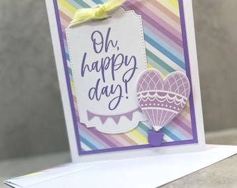 Birthday Card, Hot Air Balloon, Gift for her, Gift for friend, Gift for teen, Oh Happy Day, Purple Birthday Card