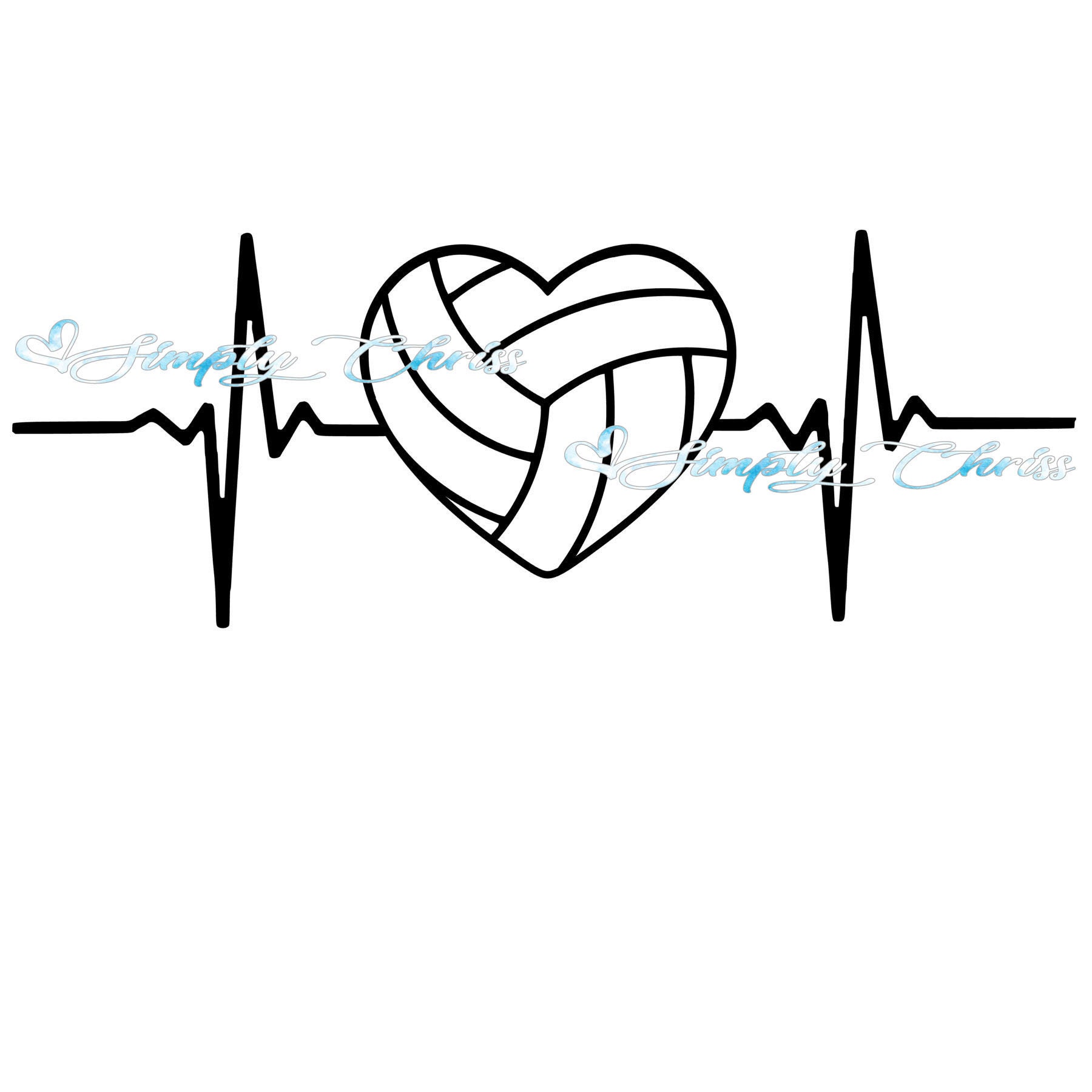 Volleyball Heartbeat. Volleyball Heart EKG Football SVG Png Digital Cut