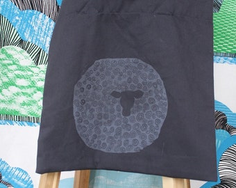 Sheep Tote, Hand-printed tote bag, sheep block printed tote bag