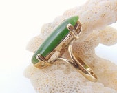 Nephrite Jade Ring, Sterling Silver Ring, Gold Vermeil, New Old Stock Vintage Rings, NOS Deadstock, Signed Jane Popovitch Navajo Jewelry