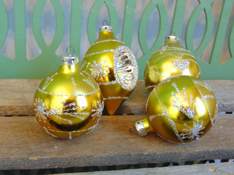 Home Living Home Decor Mid Century Glitter Bulb Ornaments Vintage Glass Christmas Ornaments Gold Modern Farmhouse Christmas Decorations Set Of 4