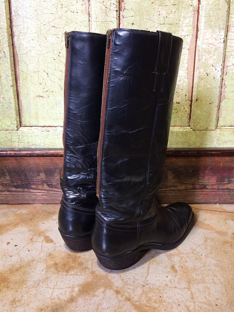 Vintage Black Leather Stovepipe Boots Tall Mexican Equestrian | Etsy