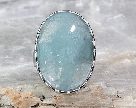 Huge Natural Aquamarine Sterling Silver Ring, Siz… - image 2