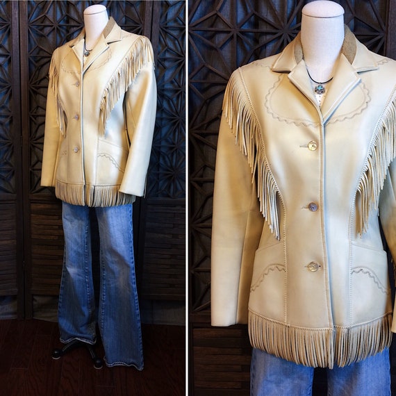 1970 S Vintage Faux Leather Jacket By Pioneer Wear Cream