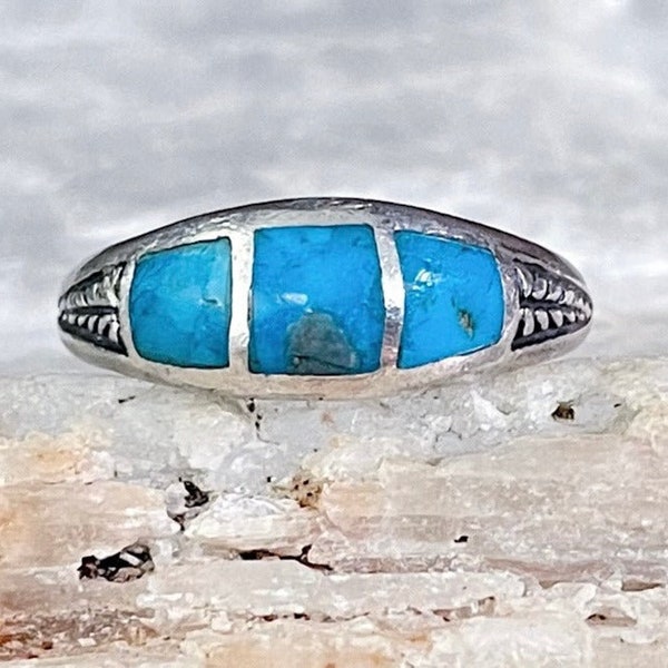 Sterling Silver Turquoise Inlay Band Ring, Size 6