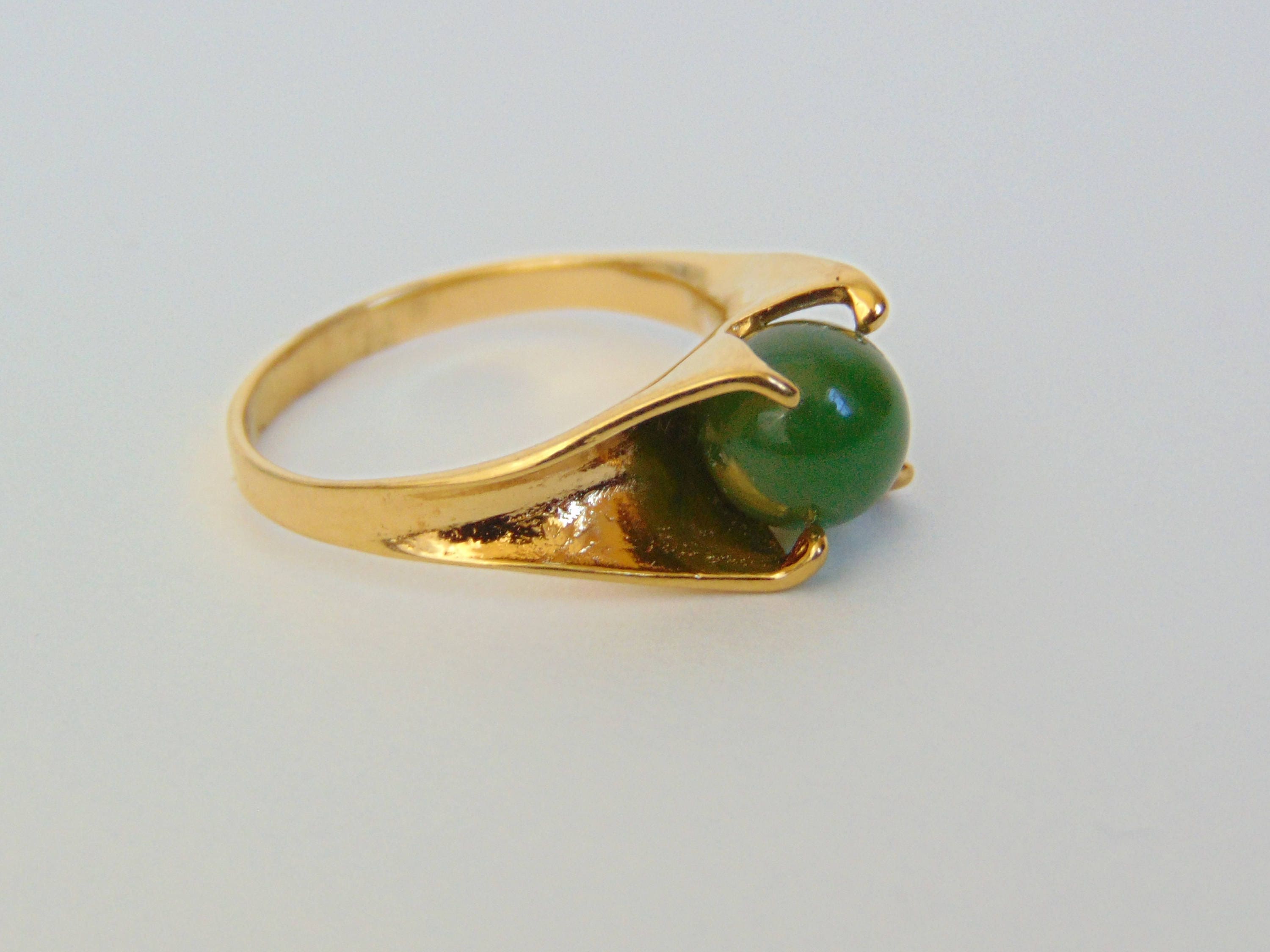 Green Jade Ring Vintage Rings Sterling Silver Ring Gold | Etsy