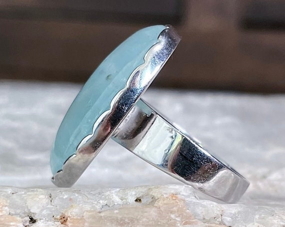 Huge Natural Aquamarine Sterling Silver Ring, Siz… - image 4