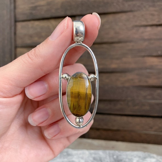 Vintage Sterling Silver Tigers Eye Pendant - image 2