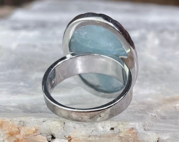 Huge Natural Aquamarine Sterling Silver Ring, Siz… - image 5