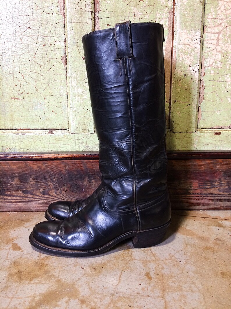Vintage Black Leather Stovepipe Boots Tall Mexican Equestrian | Etsy