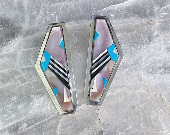 Deadstock 90's Sterling Silver Geometric Inlay St… - image 4