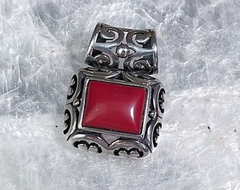 Sterling Silver Scrollwork Pendant with Square Red Resin Stone