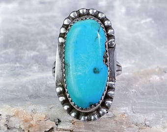 Phillip Iule Zuni Made Sterling Silver Turquoise Ring, Size 7