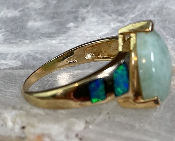 Unique 14k Yellow Gold Jadeite & Opal Inlay Ring,… - image 6