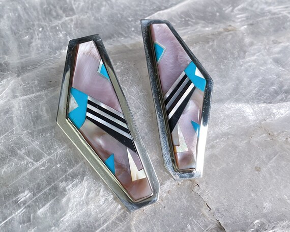 Deadstock 90's Sterling Silver Geometric Inlay St… - image 2