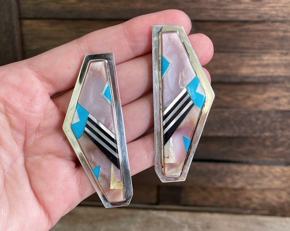 Deadstock 90's Sterling Silver Geometric Inlay St… - image 3