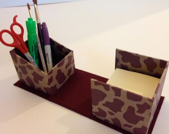 Giraffe box, ClamShellBox, Desktop organizer,  square box - giraffe pattern - box - cube - brown box 3.75&quot; x 4&quot; x 3.25&quot;