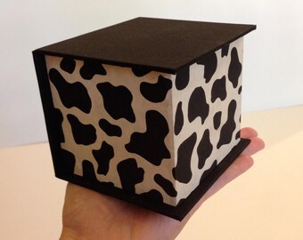 Square box - cow pattern - cube - desktop organizer - phone holder - black and white* 3.75&quot; x 4&quot; x 3.25&quot; Free Shipping within USA!