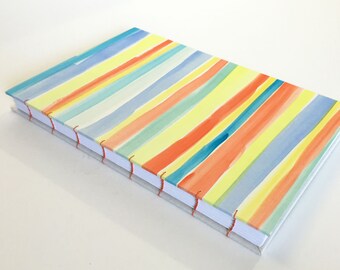 Journal - notebook - sketchbook - coloring book with blank pages, rainbow - coptic stitches - 8.5"x5.5"
