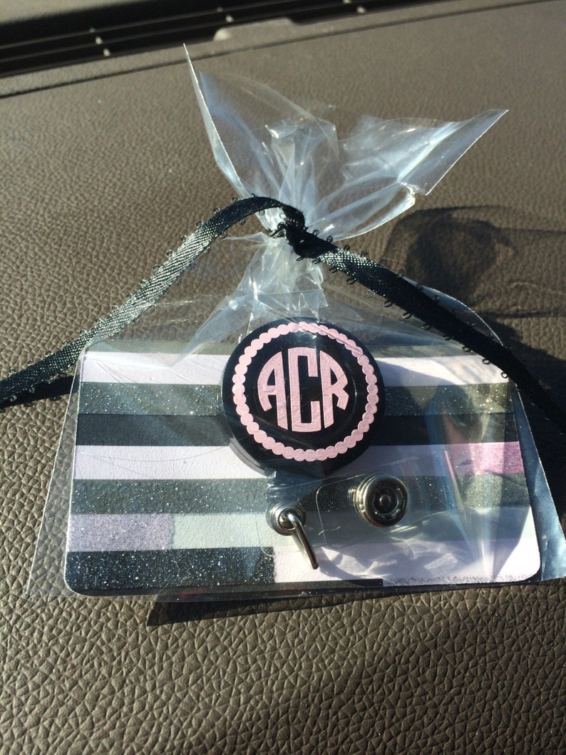 Monogrammed Retractable Badge Holder Etsy