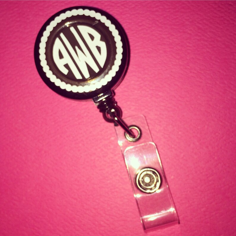 Monogrammed Retractable Badge Holder Etsy