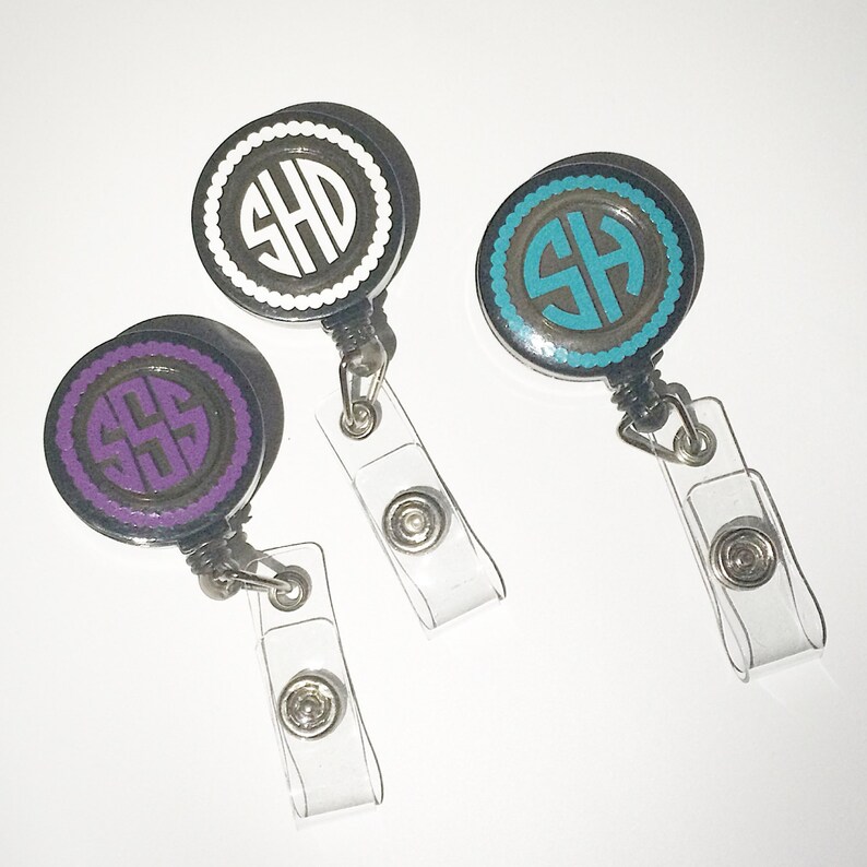 Monogrammed Retractable Badge Holder Etsy