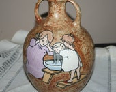 Tepiltz Pottery Vase, Double Handled Pottery Jug, Stellmacher, Tepiltz Pottery, Bohemian Children Scene Jug, Made in Czechoslovakia