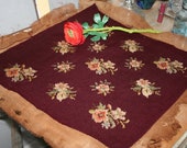 Needlepoint Chair Seat Cover, Burgundy Wool Needlepoint Piece, Flower Clusters Pattern, Seat, Pillow or Stool Cover
