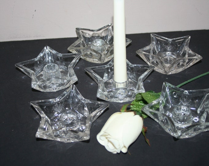 Vintage Clear Glass Candle Holders Set of 6 Star Shaped Etsy