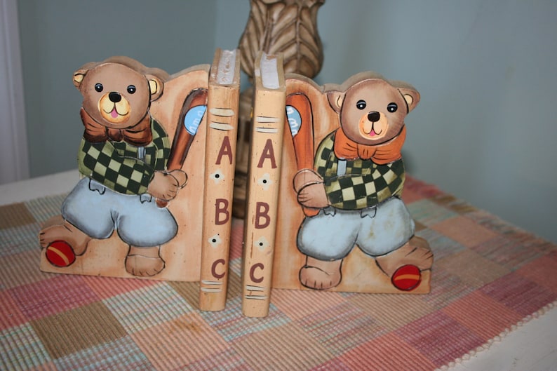 ABC Bookends for Child Vintage Wood Bookends Bears Book Etsy