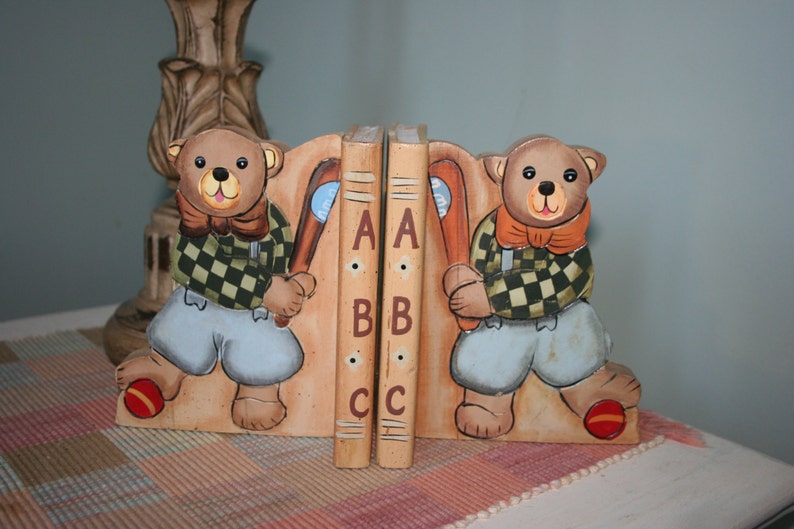 ABC Bookends for Child Vintage Wood Bookends Bears Book Etsy