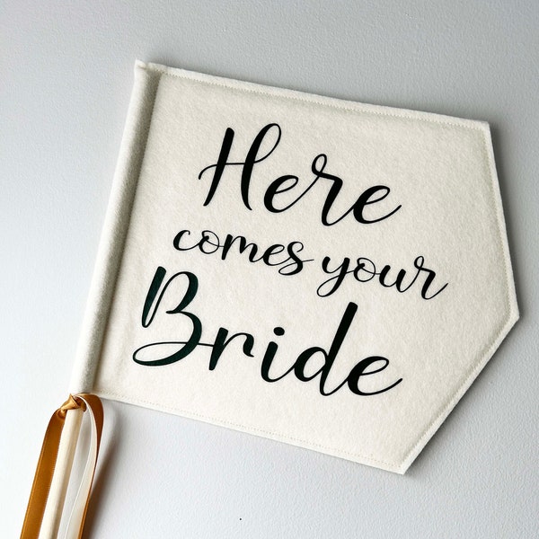 Here Comes Your Bride, Wedding Pennant Flag, Ring Bearer Flower Girl Sign, Custom Celebration Banner