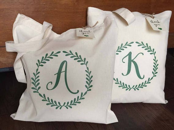 Bridal Shower/ Bachelorette Tote monogram emerald laurel | Etsy