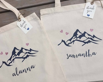Mountain Tote Bag - Navy and Rose - personalised tote - wedding party gift bag