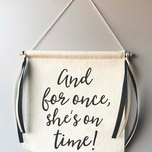 She's Finally On Time Sign-Rustic White 12x 5.5 sign-Flower Girl Sign-She's Finally On Time-White Wedding-Bride Sign Sign She's Finally On Time Sign-Rustic White 12x 5.5 sign-Flower Girl Sign-She's Finally On Time-White Wedding-Bride Sign Sign