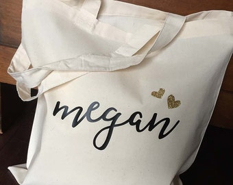 Bridesmaid Wedding Tote - noir et or - fourre-tout personnalisé - sac cadeau de fête de mariage