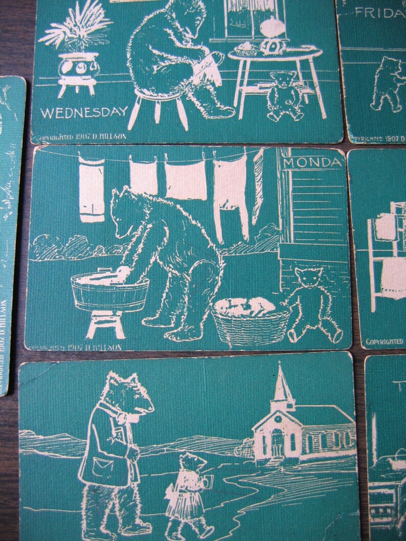 1907 Set of 7 Days of the Week Teddy Bear Post Cards - Etsy