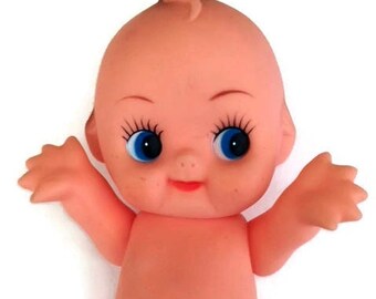 Kewpie Doll Vintage 18 cm Soft Plastic Rubber Cupie Blaue Augen Posable