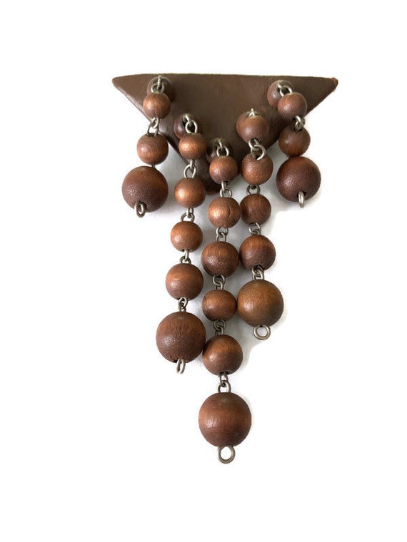 Vintage Wood Bead Brooch Pin Brown Beads 40s 50s … - image 5