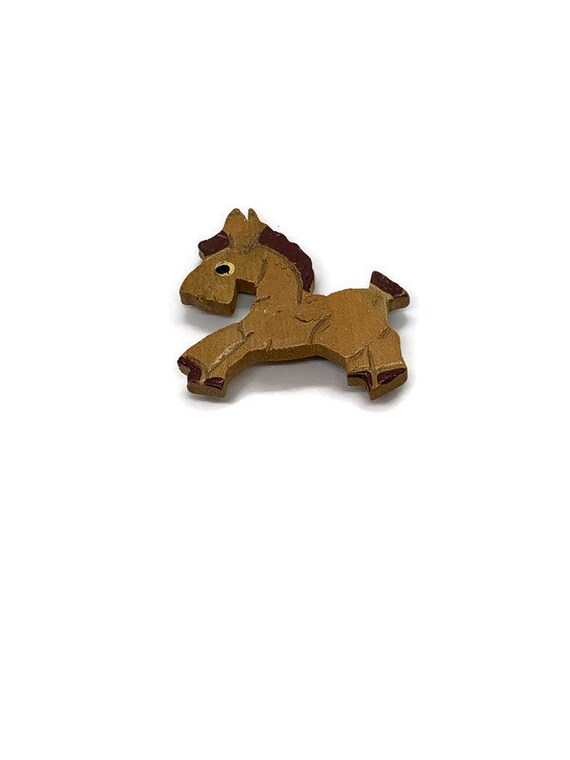 Vintage Wood Horse Pin Brooch Carved 1930s 1940s Brow… Gem