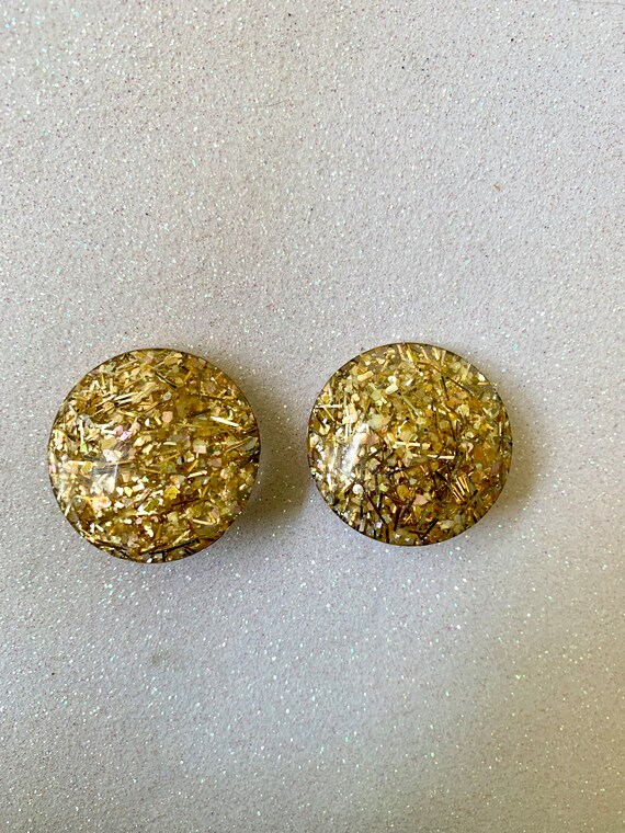 Vintage Button Earrings 1960s 1950s Clip-On Gold … - image 2